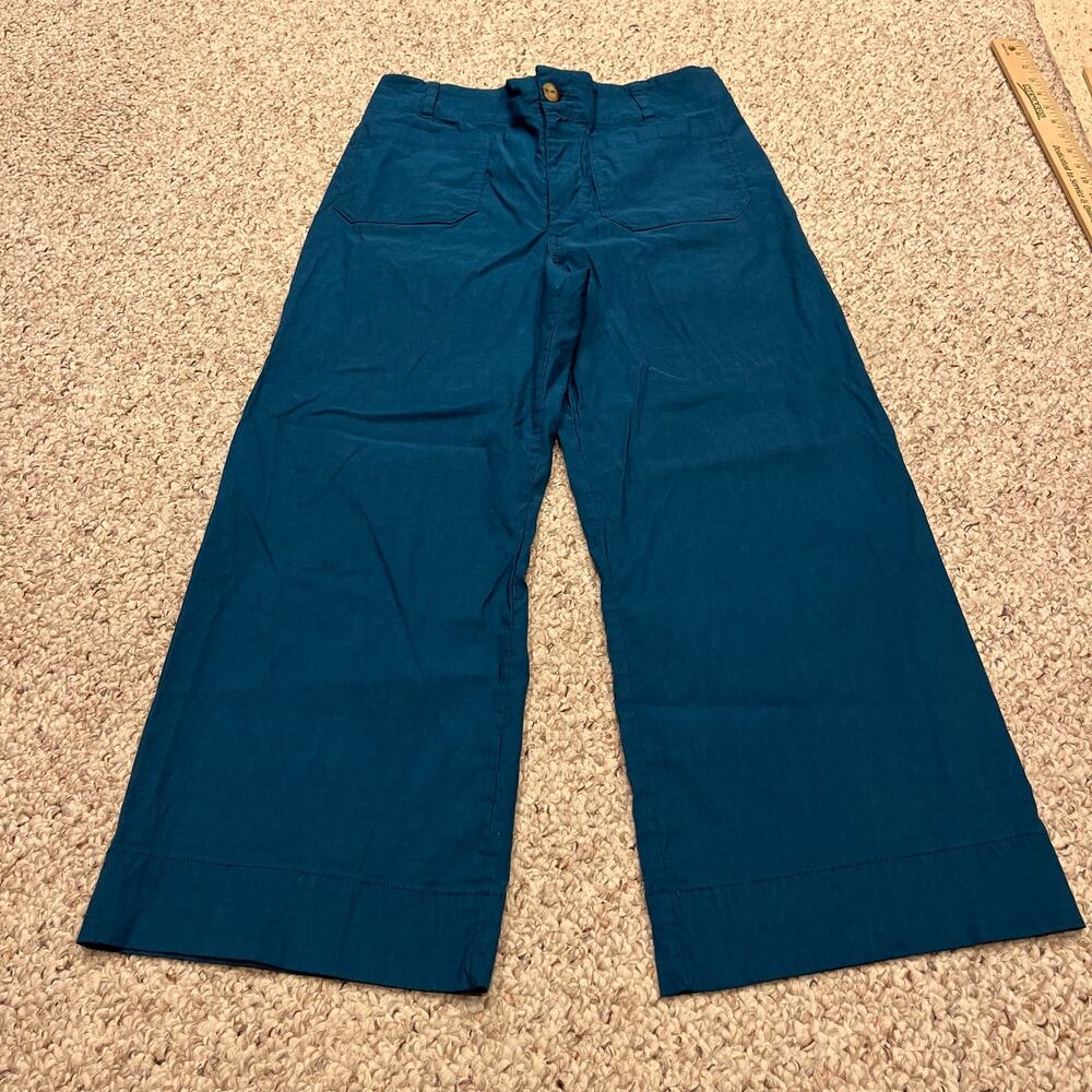 Maeve The Colette Wide Leg Cropped Pants 32 Blue Classic Casual Stretch